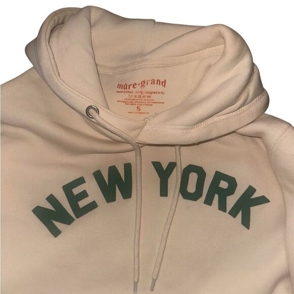 Mure + Grand New York puff Cream Hoodie with Green Print. Size Small. - Picture 8 of 8